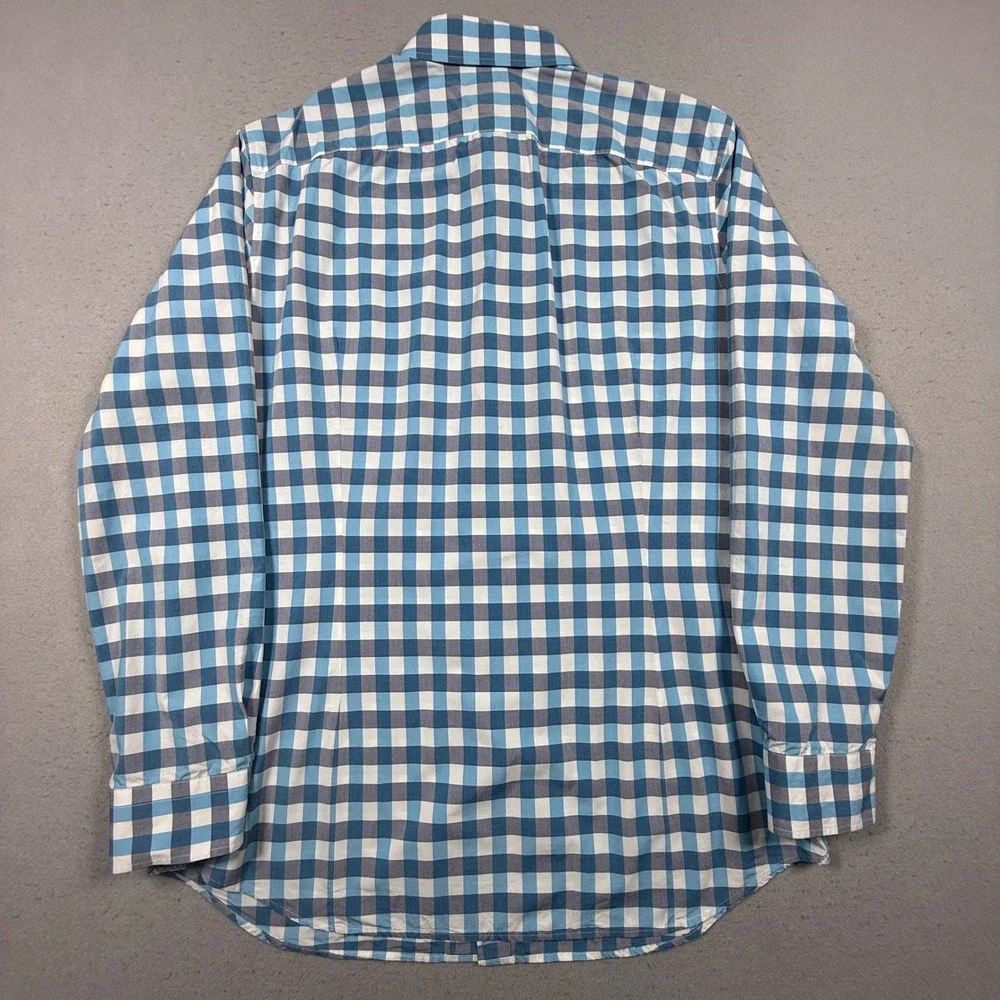 Banana Republic Men XL Grant Fit Blue Gingham 120s Supima Cotton Button Up Shirt